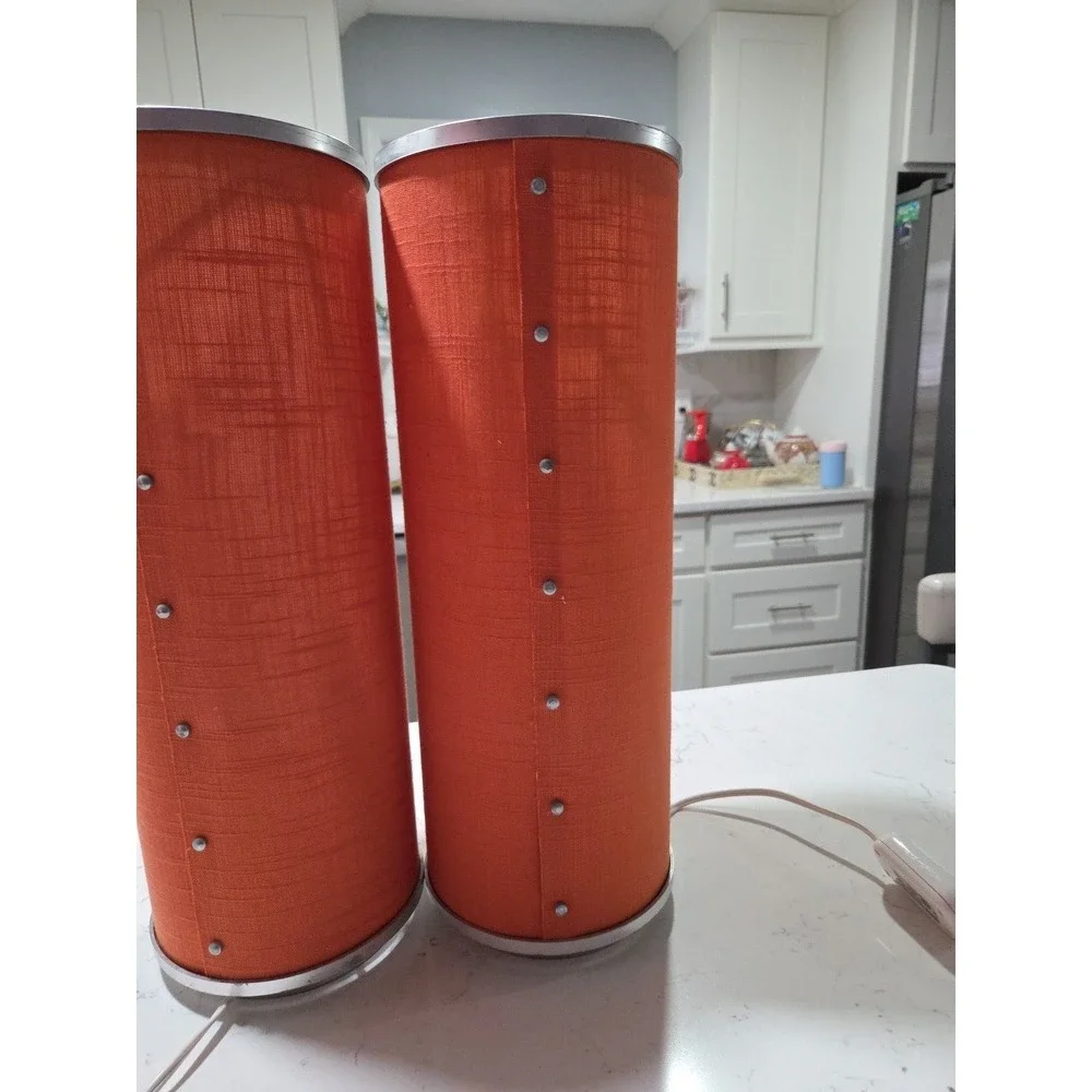 VINTAGE Pair Of IKEA MID-CENTURY MODERN MCM Orange CANISTER LAMP BY ANNE NILSSON